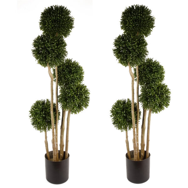 120cm Pair of UV Resistant Balls Topiary – 480 Leaves – Natural Trunk
