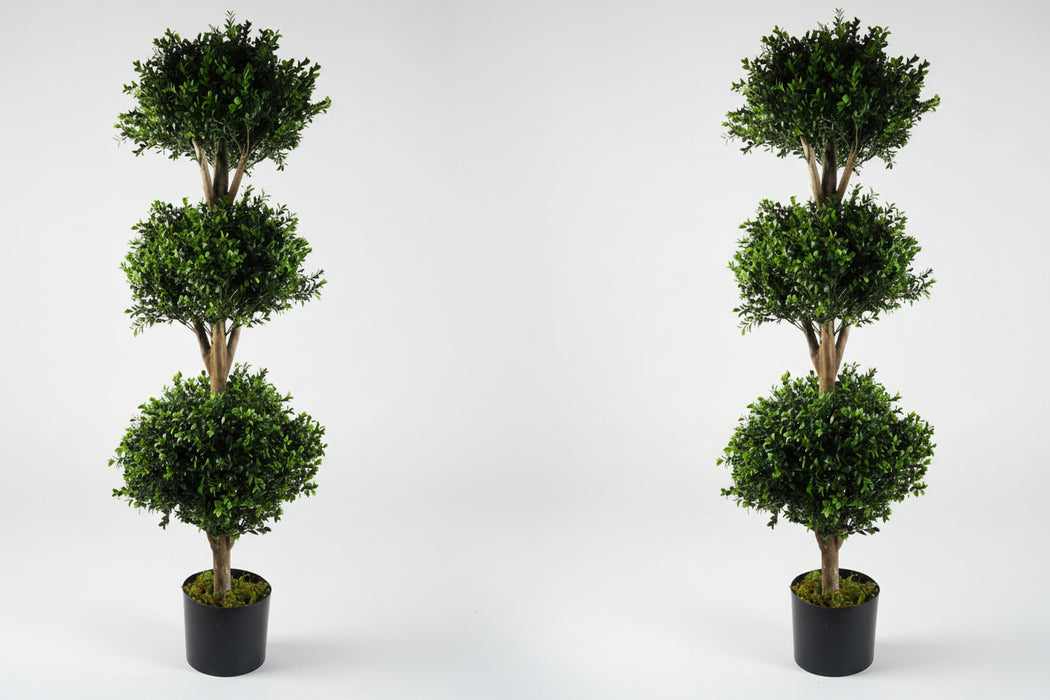 120cm Realistic Pair of Buxus Triple Ball TOPIARY Tree. UV Resistant.