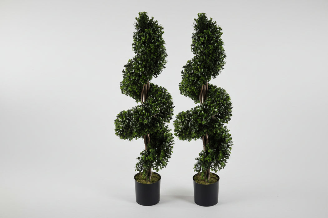120cm Stunning Pair of Spiral Buxus Topiary Tree. UV Resistant Outdoor.