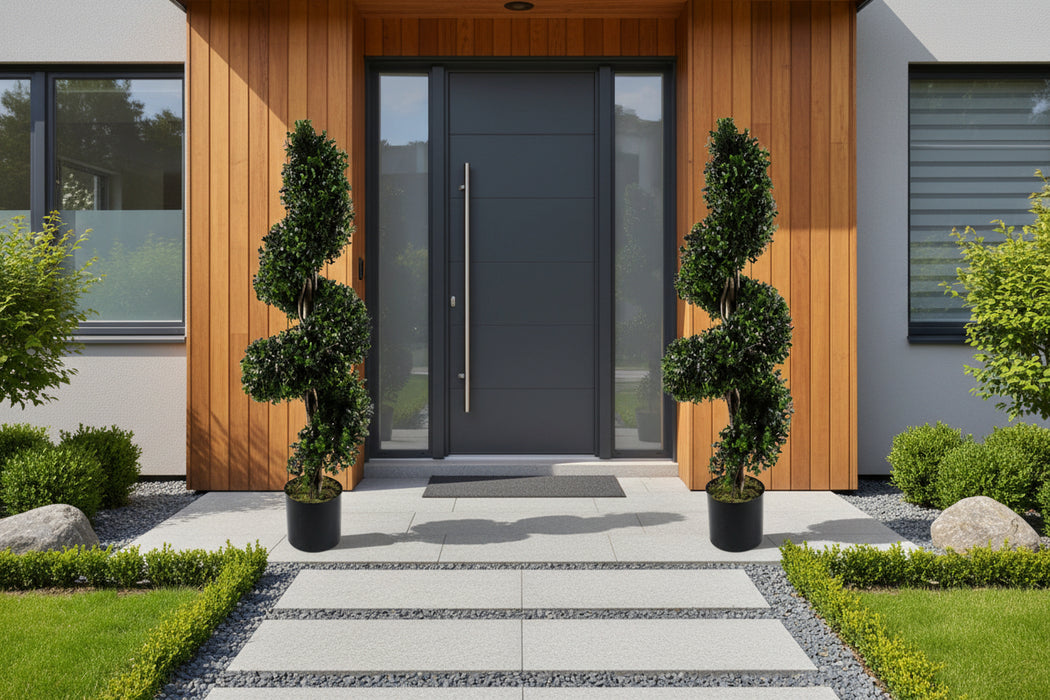 120cm Stunning Pair of Spiral Buxus Topiary Tree. UV Resistant Outdoor.