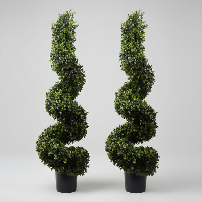 120cm Pair of Spiral Boxwood Topiary Tree. UV Resistant Outdoor