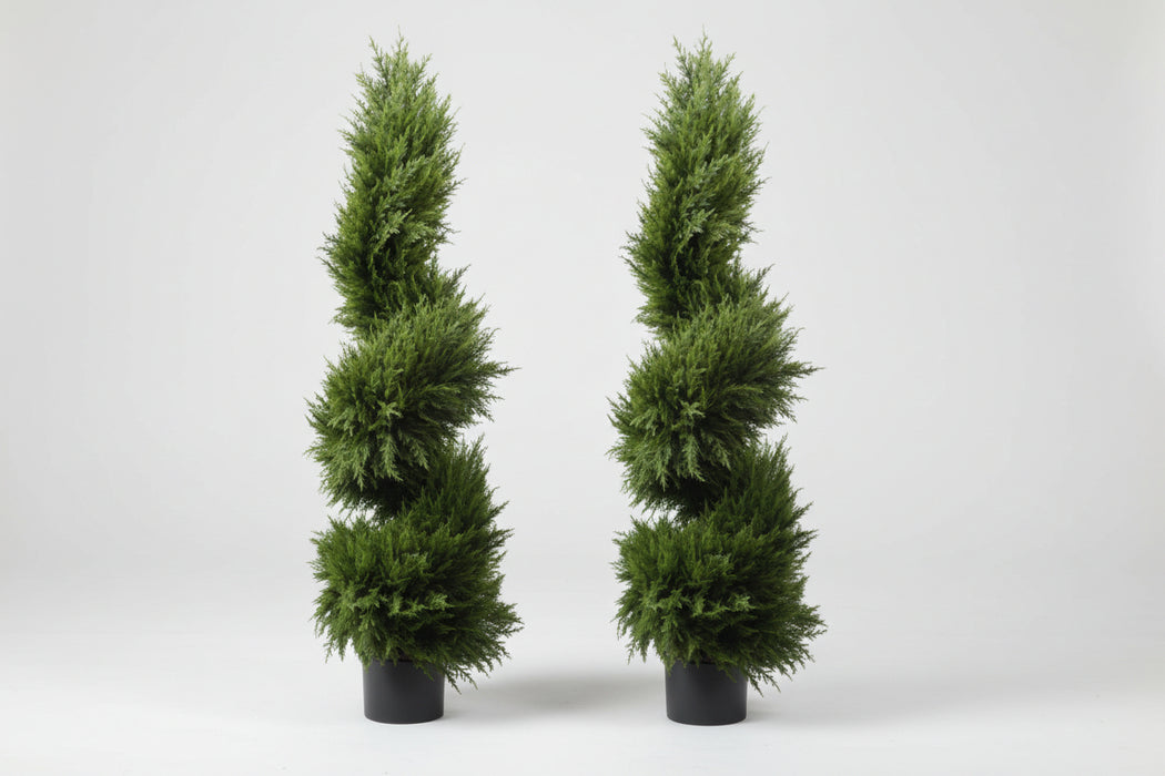 120cm Pair of Stylish Spiral Cypress Topiary Tree. UV Resistant Outdoor