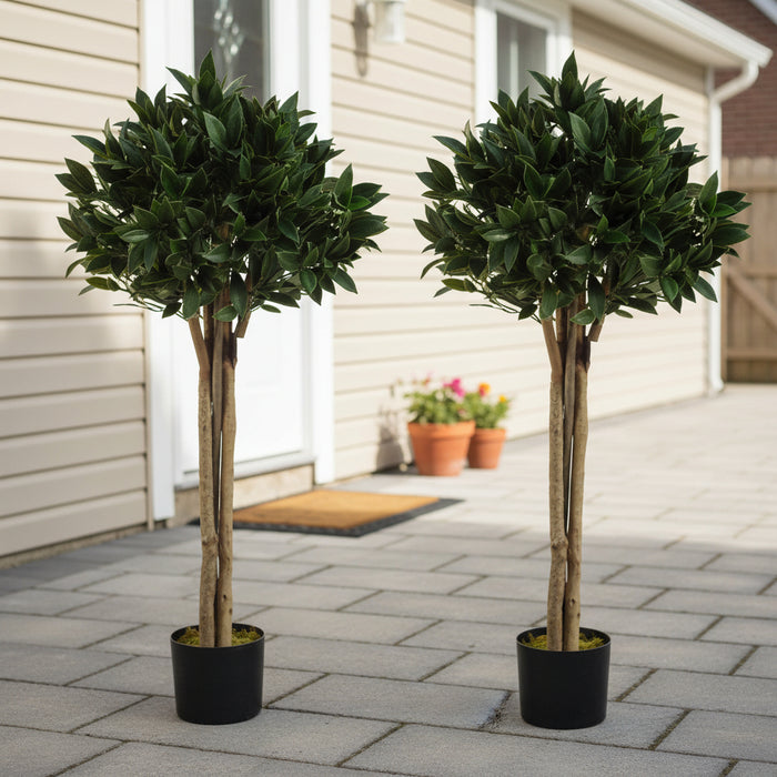 120cm Pair of Bay Trees Laurel UV Resistant Outdoor Topiary