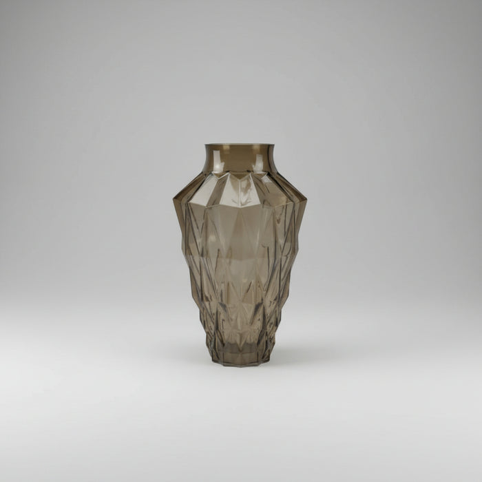 Yellow Rose Display with Geometric Glass Vase - 65cm