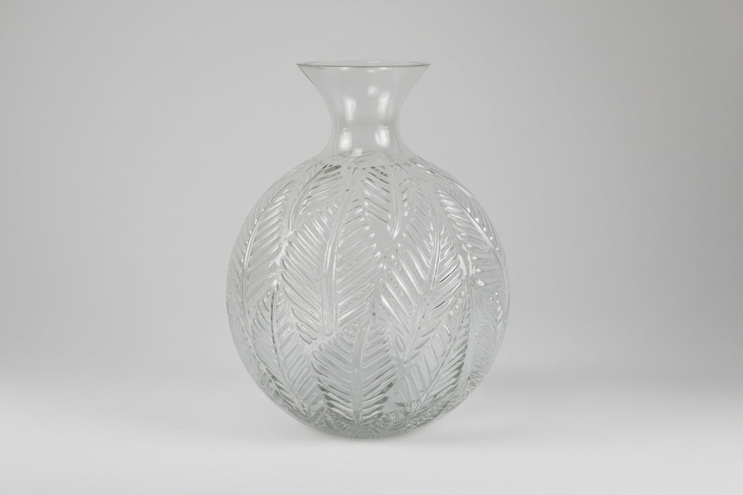 Clear Fern Print Glass Bottle Vase - 26cm