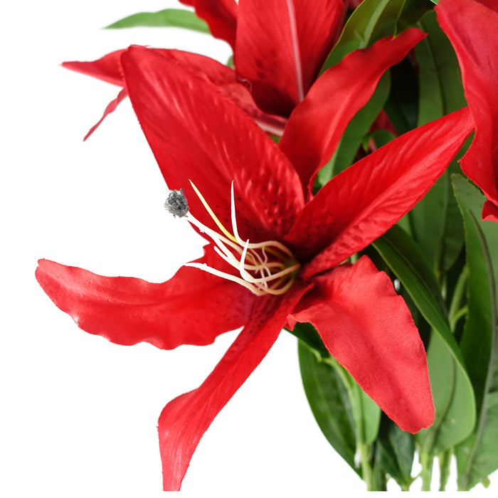 100cm Large Red Lily Stem - 3 Flowers