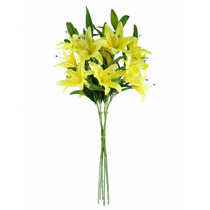 Pack of 6 x 100cm Large Yellow Lily Stem - 18 Flowers