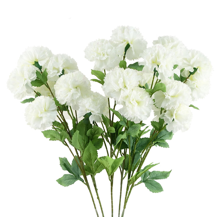 Pack of 6 x 70cm White Artificial Carnation Stem - 24 Flowers