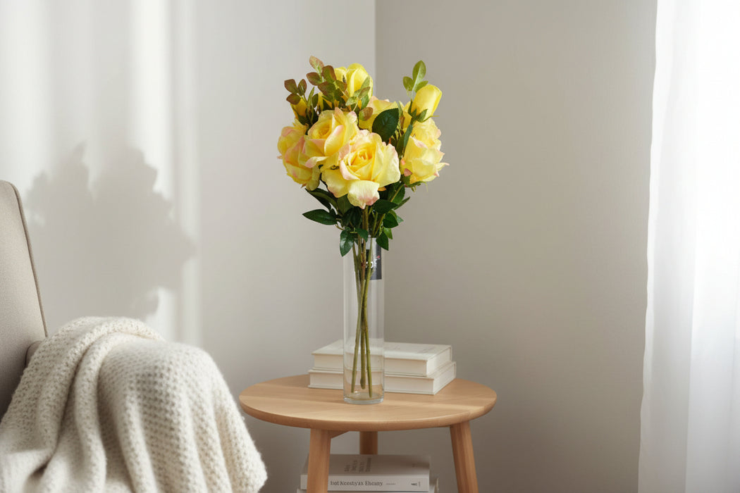 Faux Yellow Rose Stems – Pack of 6 (80cm)