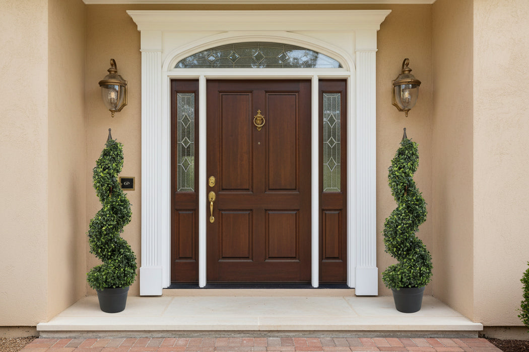 Pair of 90cm Boxwood Tower Trees Topiary Metal Top