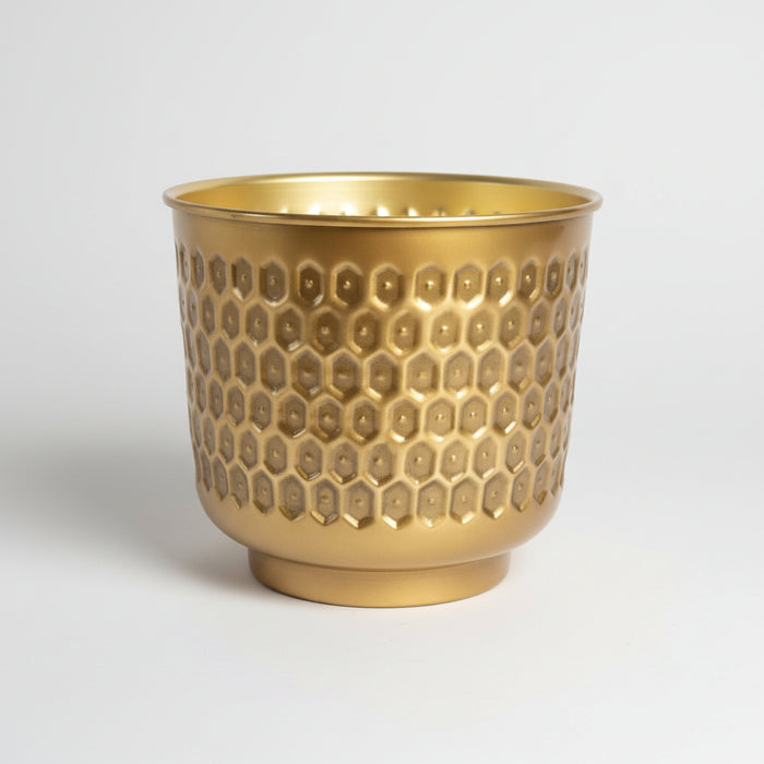20cm Gold Honeycomb Metal Planter