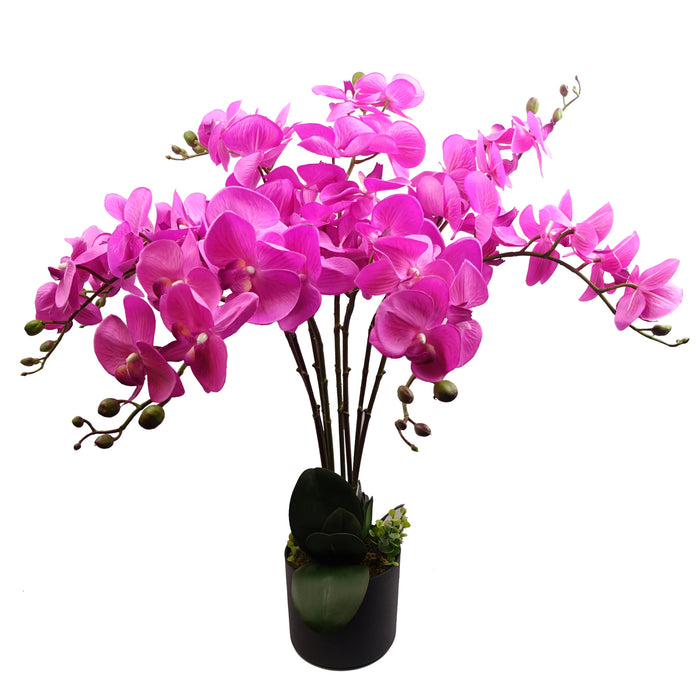 85cm Artificial Deluxe Bush Orchid - Dark Pink with Black Pot