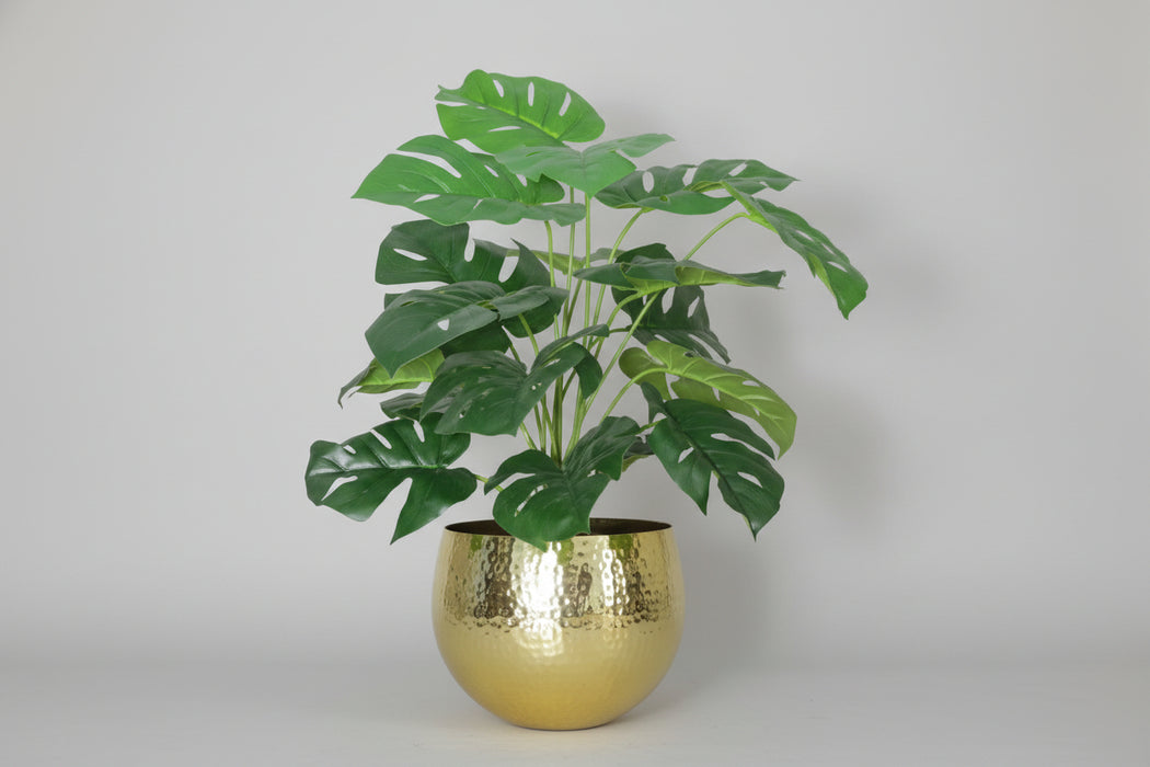 60cm Faux Monstera Plant with Golden Metal Planter Included