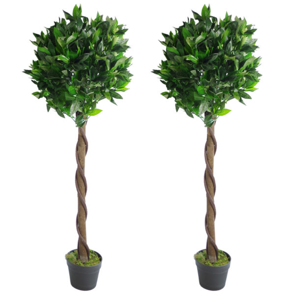 Pair of 120cm (4ft) Twisted Stem Artificial Topiary Bay Laurel