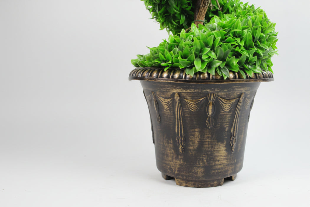120cm Pair of Green Large Spiral Topiary Trees with Decorative Planters