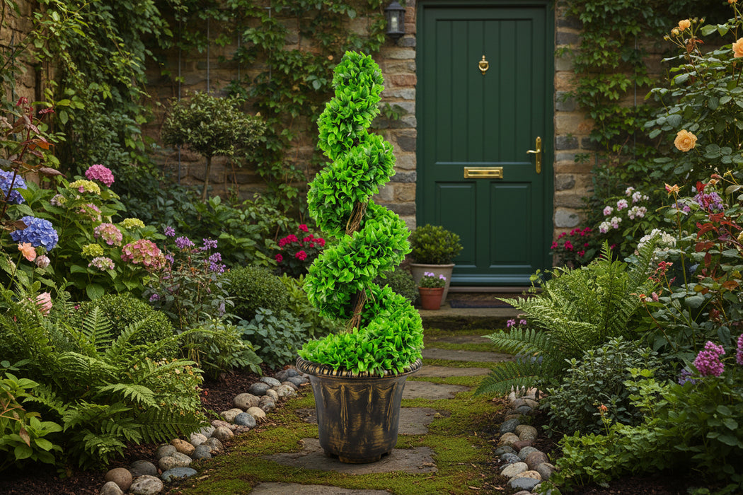 90cm Green Large Spiral Topiary Tree with Stylish Decorative Planter