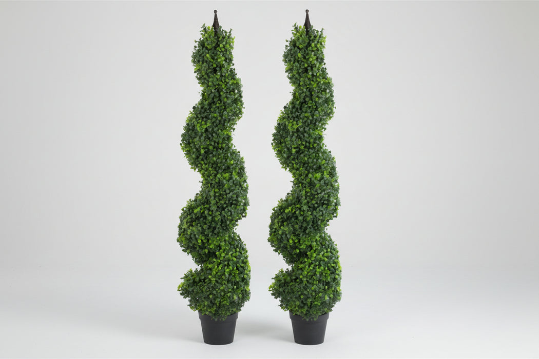 Pair of 120cm Boxwood Tower Trees Topiary Metal Top