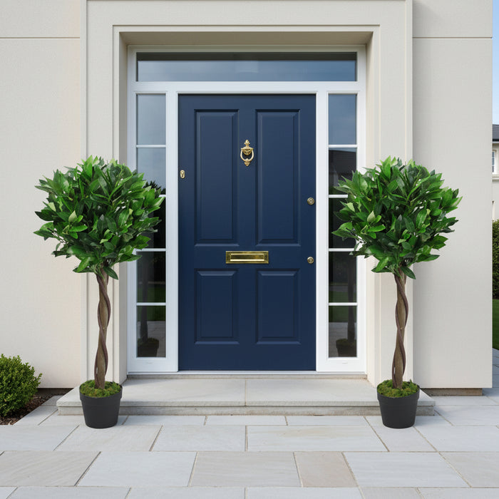 Pair of 90cm (3ft) Twisted Stem Artificial Topiary Bay Laurel Ball