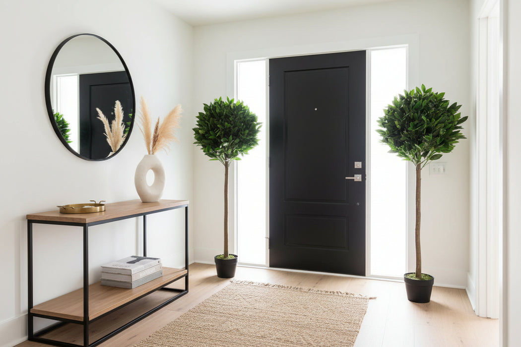 Pair of 120cm (4ft) Plain Stem Artificial Topiary Bay Laurel Ball Trees