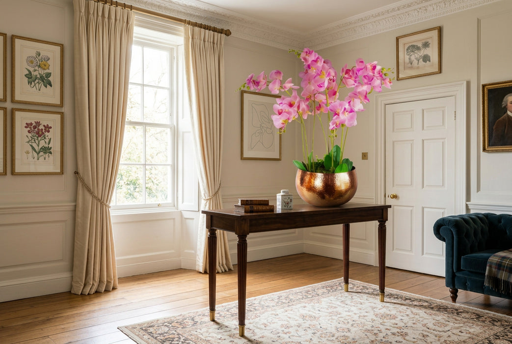 70cm Large Orchids Display with XL Gold Metal Planter