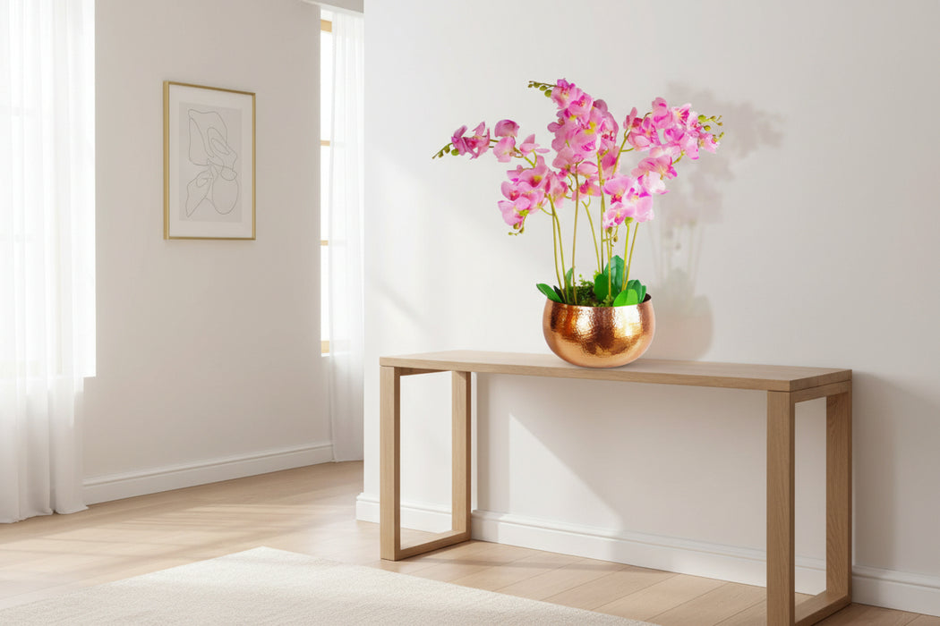 70cm Large Artificial Orchids Display with XL Gold Metal Planter
