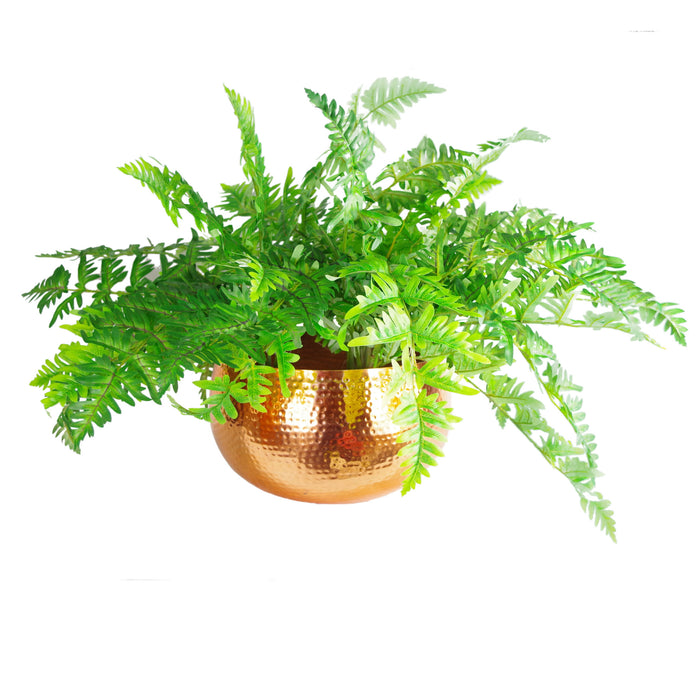 Leaf XL Metal Bowl Planter 32 x 20cm Hammered Copper Colour - Straight Edge