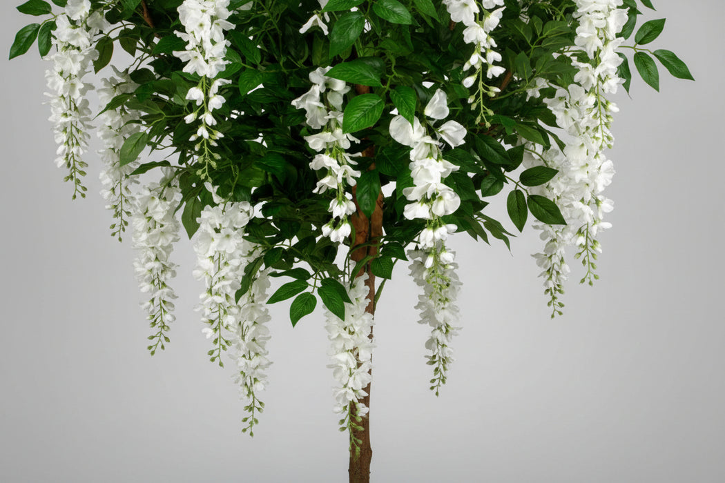 Elegant 130cm White Wisteria Tree - Silk Flowers – Gold Metal Planter