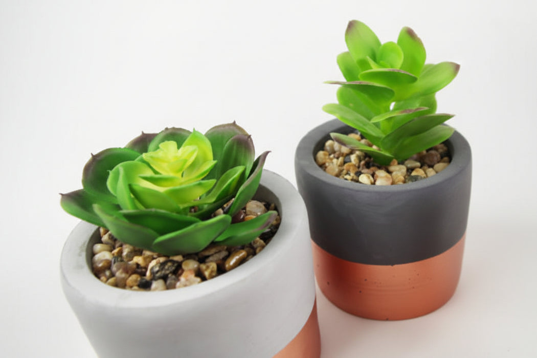 14cm Set of Three Stoneware Mini Copper Band Planters
