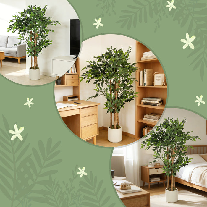120cm Artificial Ficus Tree with Solid Wood Trunk and Pot for Indoor