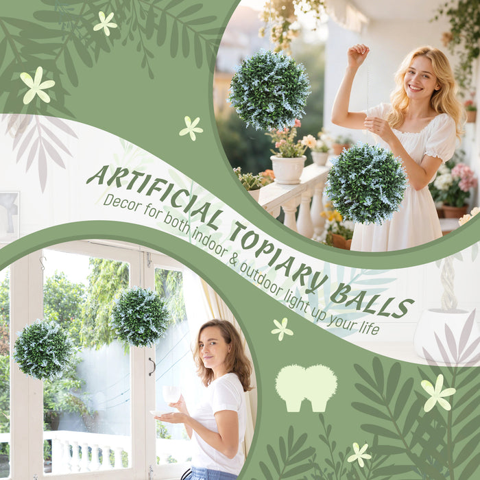 Set of Pair of UV-Protected Blue Faux Topiary Balls