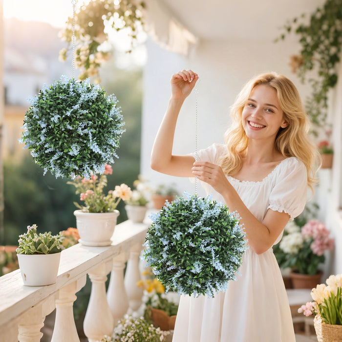 Set of Pair of UV-Protected Blue Faux Topiary Balls