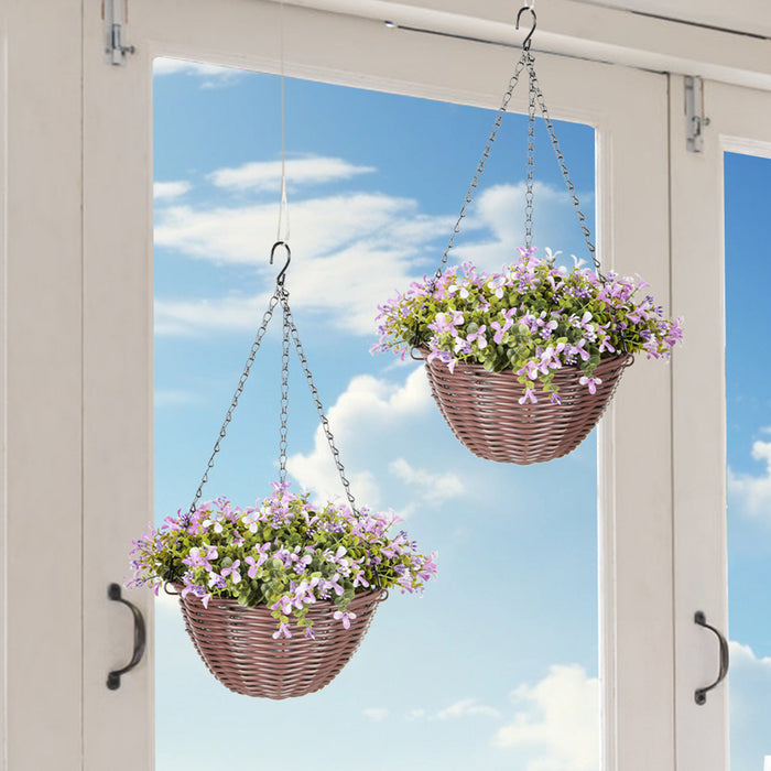 Faux Flowers in Basket Set of 2 Hanging Baskets