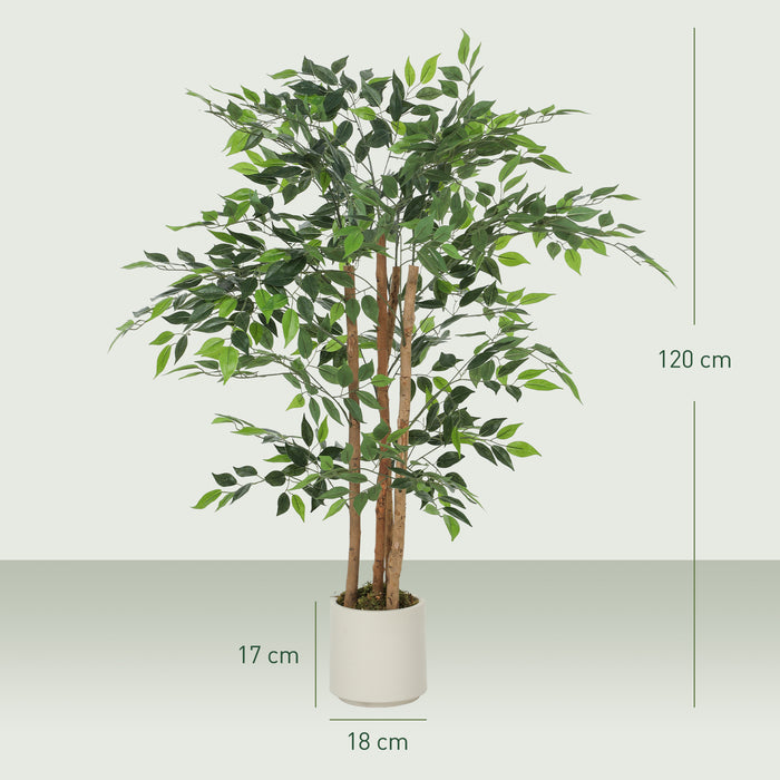 120cm Artificial Ficus Tree with Solid Wood Trunk and Pot for Indoor