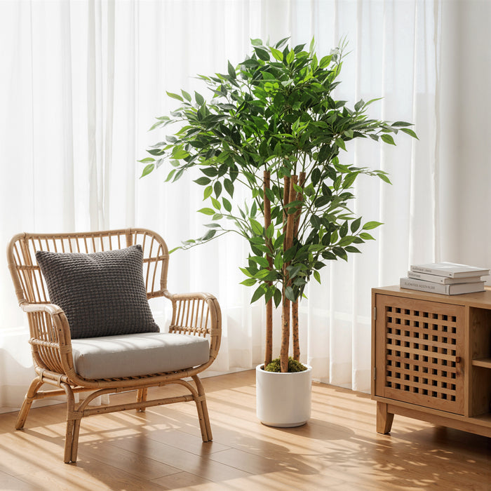 120cm Artificial Ficus Tree with Solid Wood Trunk and Pot for Indoor