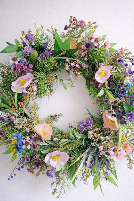 Wild Meadow Spring Wreath – Handmade Pink & Purple Floral Door