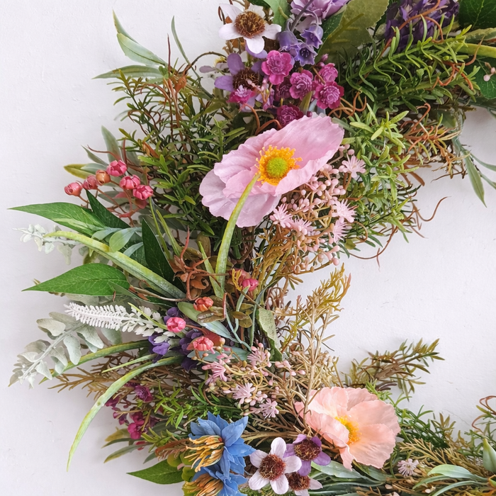 Wild Meadow Spring Wreath – Handmade Pink & Purple Floral Door