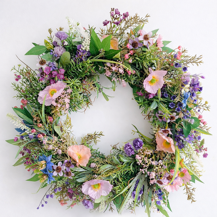Wild Meadow Spring Wreath – Handmade Pink & Purple Floral Door