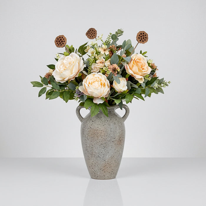 Cream Peony & Greenery Arrangement in Vase - 72cm