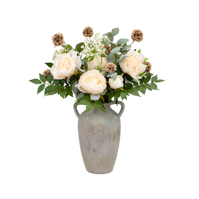 Cream Peony & Greenery Arrangement in Vase - 72cm