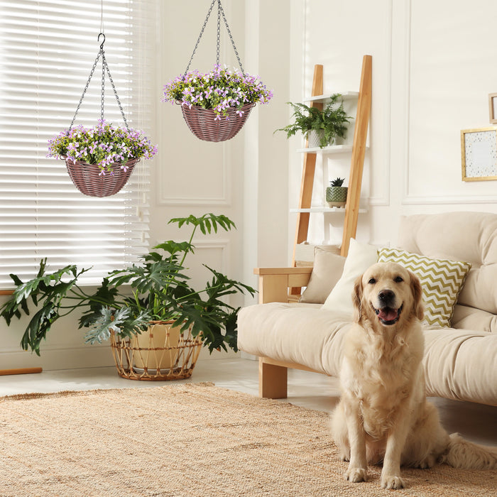 Faux Flowers in Basket Set of 2 Hanging Baskets
