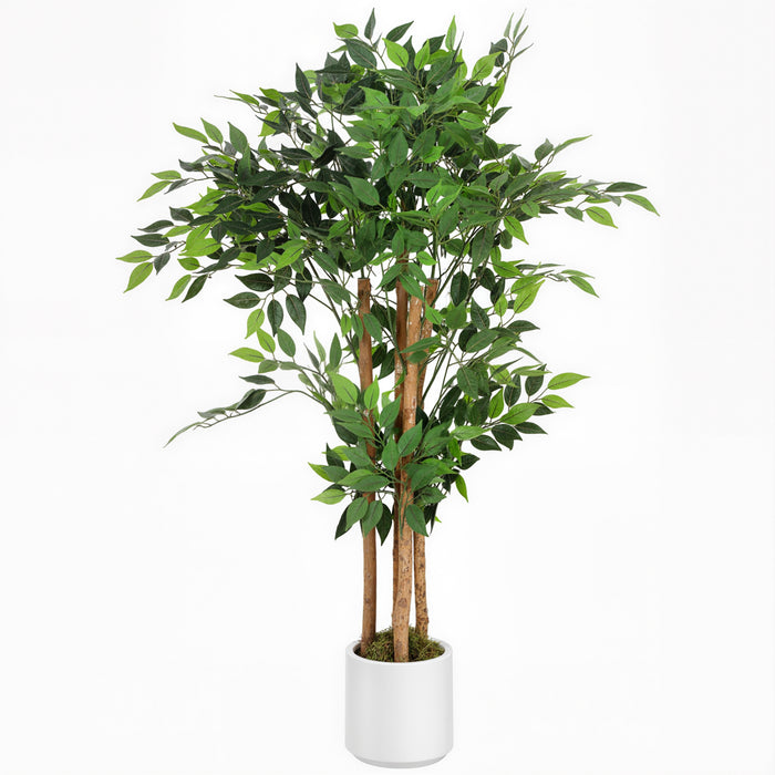 120cm Artificial Ficus Tree with Solid Wood Trunk and Pot for Indoor