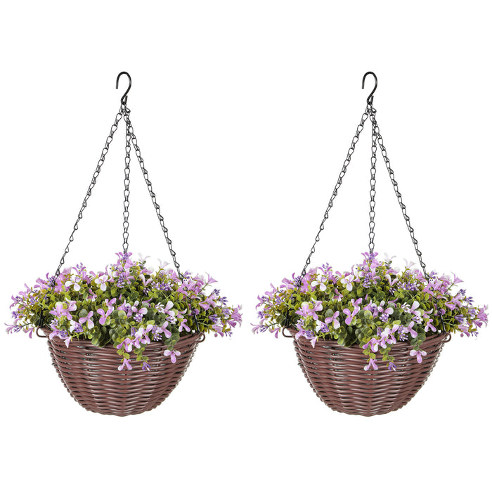 Faux Flowers in Basket Set of 2 Hanging Baskets